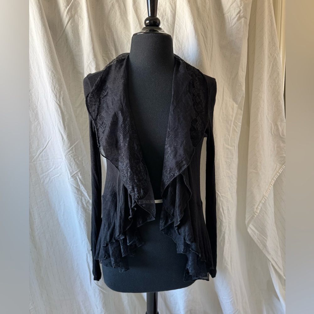 Y2K Style Caché Black Ruffled Open Cardigan #gothic #grunge